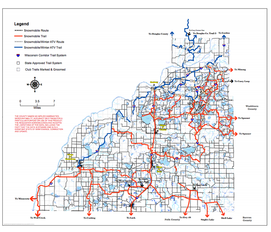 The Burnett County Snowmobile Trail Map